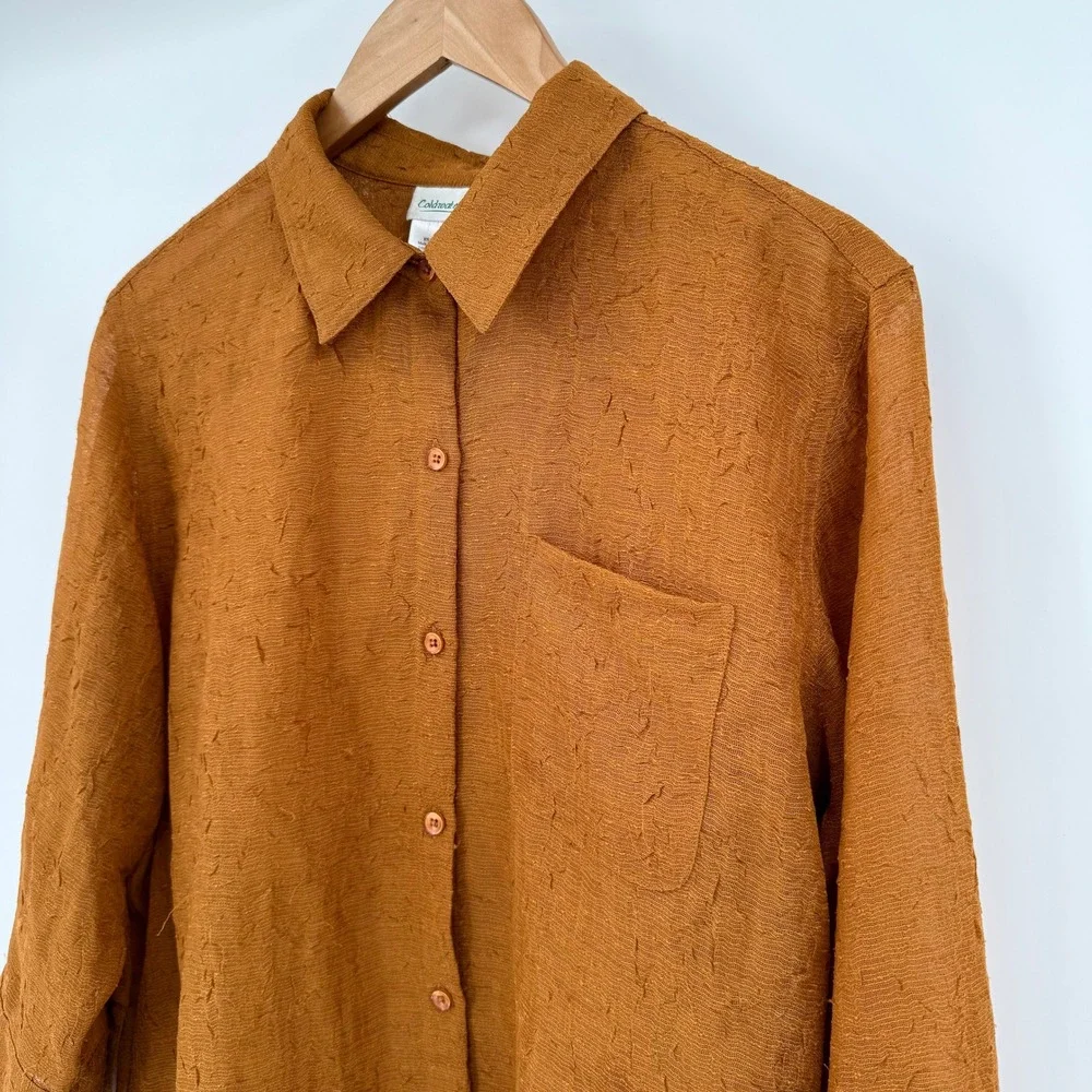 Coldwater Creek‎ Amber Sheer 3/4 Sleeve Textured Button Up Blouse Women's XL - Picture 2 of 13